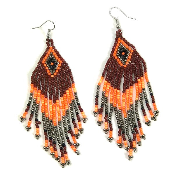 Seed bead earrings - diamond pattern - brown orange - Holley Day