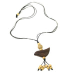 Pendant necklace - bird - yellow beaded tassel