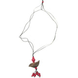 Pendant necklace - bird - red beaded tassel