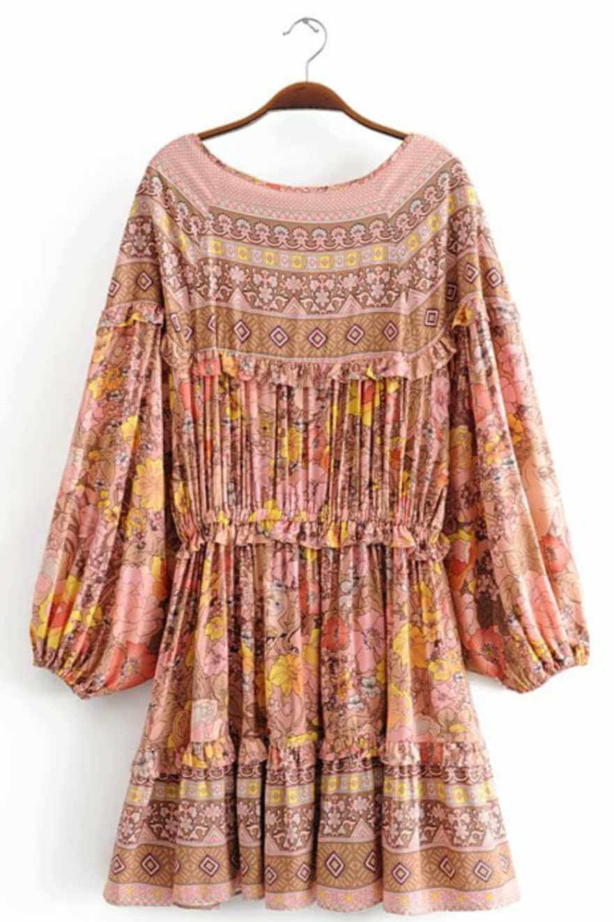 boho-mini-summer-dress-vintage-floral-pink-mocha
