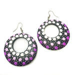 Drop Earrings - hand painted purple mauve white dots - hoops
