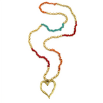 ladies heart pendant necklace - red orange turquoise gold beaded