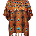 kaftan-top-plus-size-black-orange-blue-peacock-feather-design