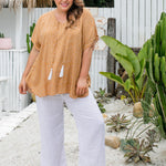     kaftan-top-resort-wear-caramel-polka-dot