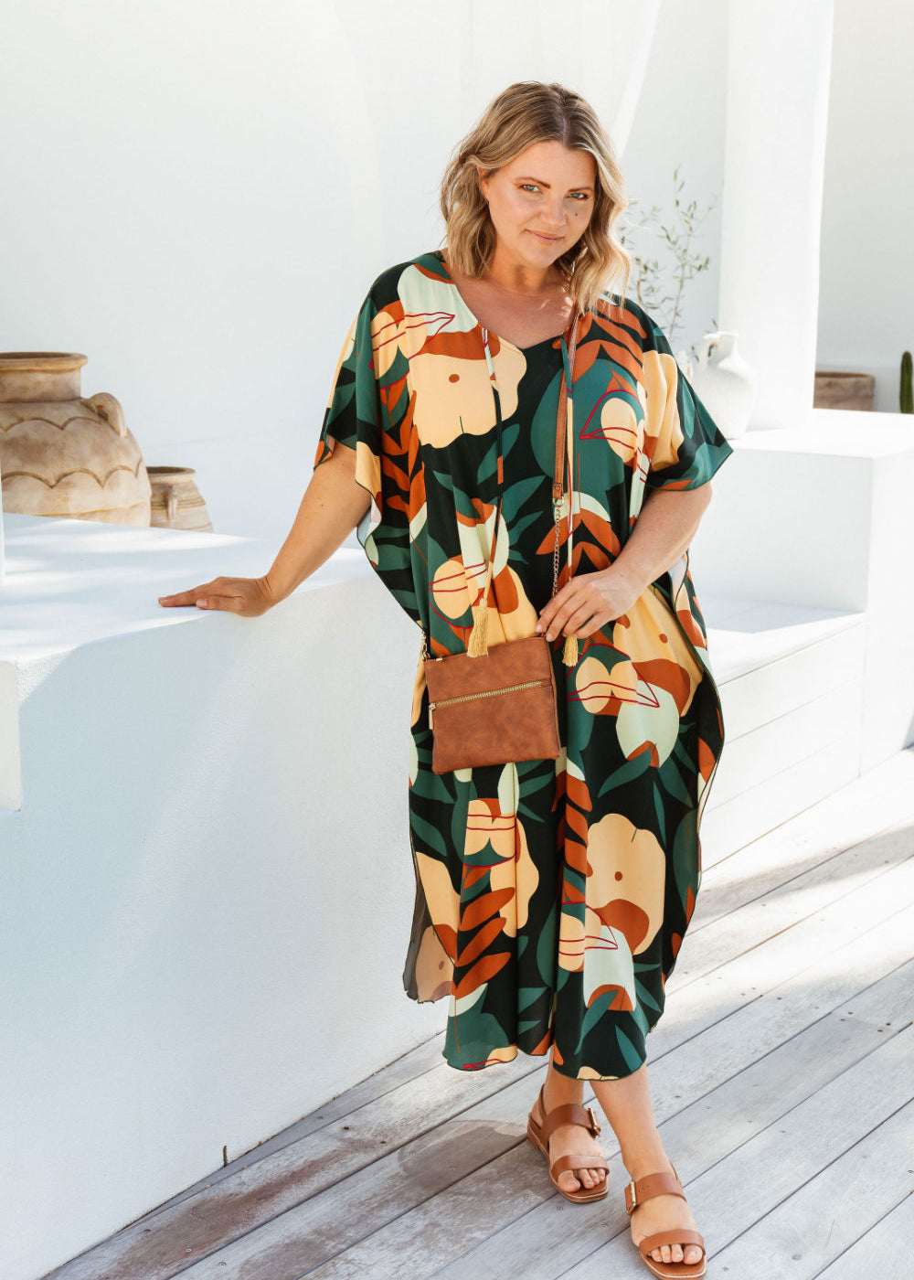 ladies-long-kaftan-dress-cream-olive-black-floral-plus-size