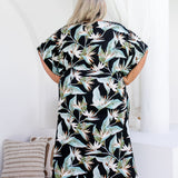    ladies-plus-size-long-kaftan-resort-wear-dress-black-blue-olive-leaf-design