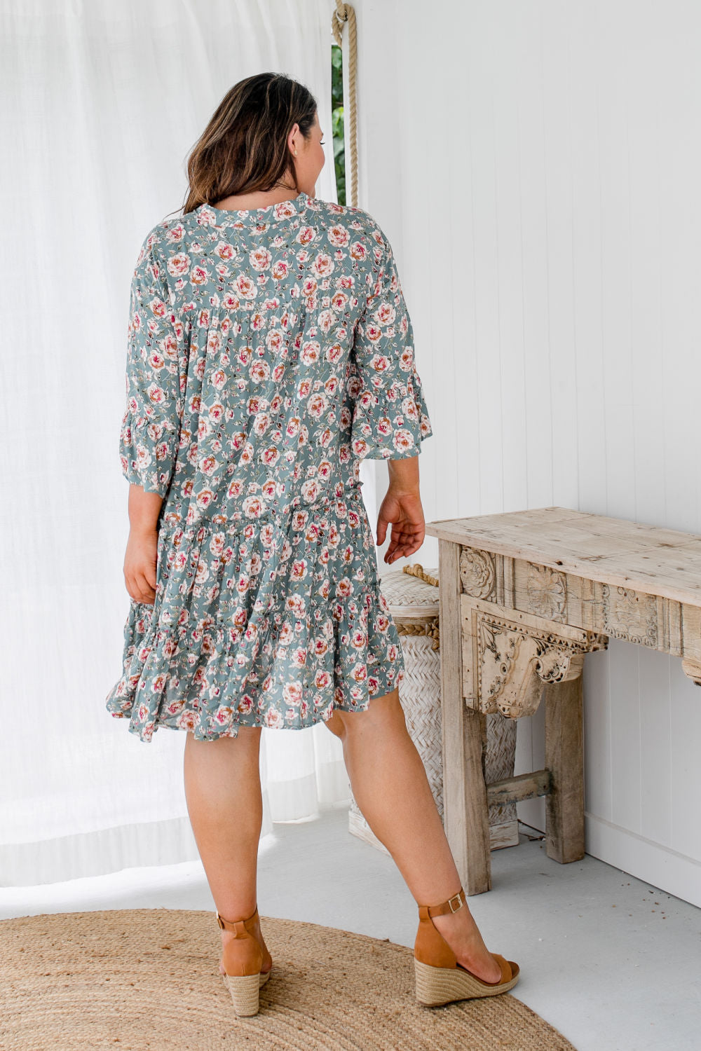    ladies-short-dress-floral-design-grey-white-rose