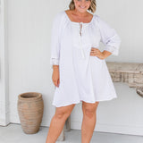 ladies-short-kaftan-dress-white-lace-embellishment