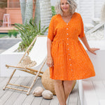 ladies-short-summer-dress-orange-white-polka