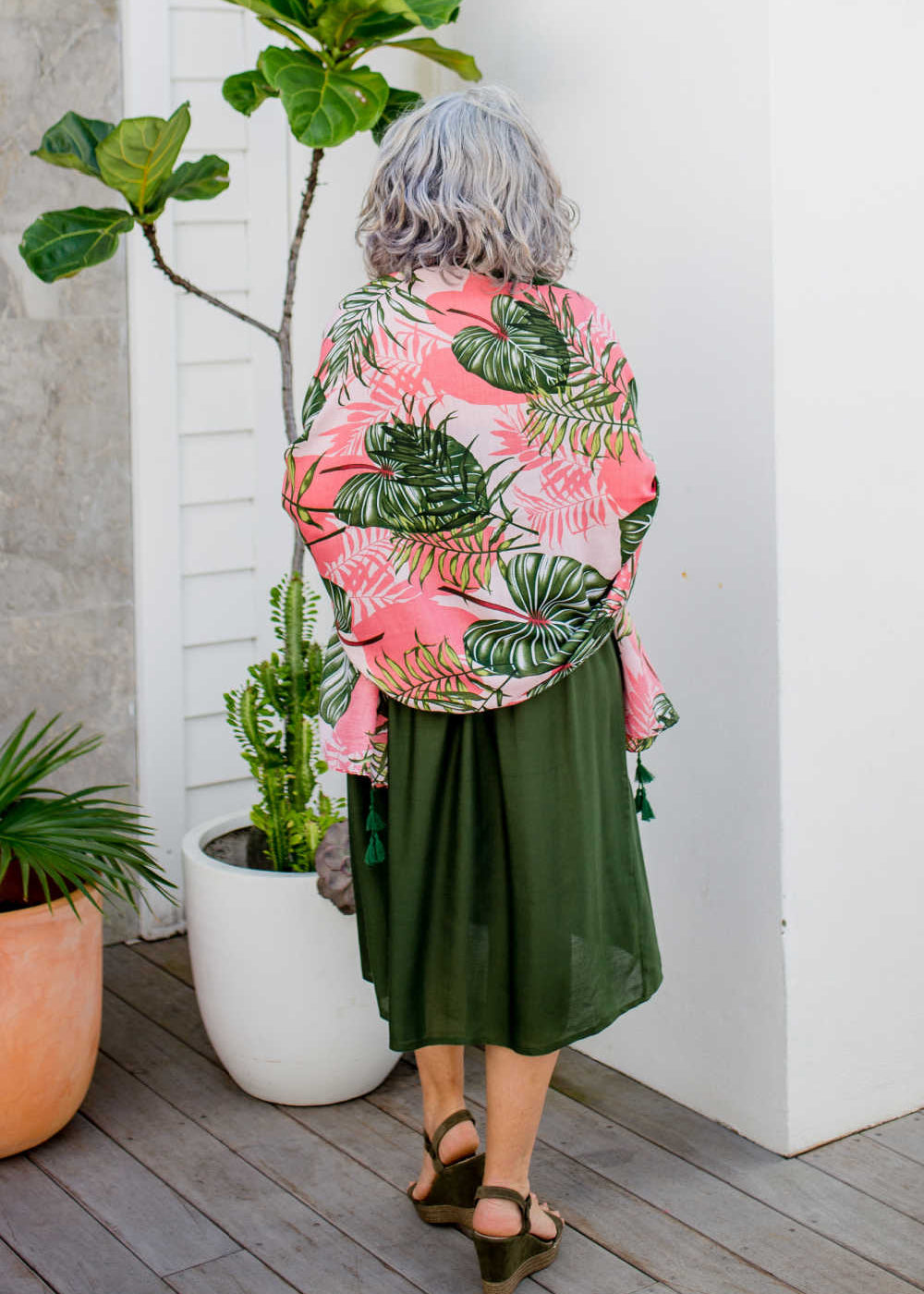 large-womens-scarf-pink-green-palm-leaf-design