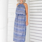 long-summer-dress-halter-blue-white-black-geometric
