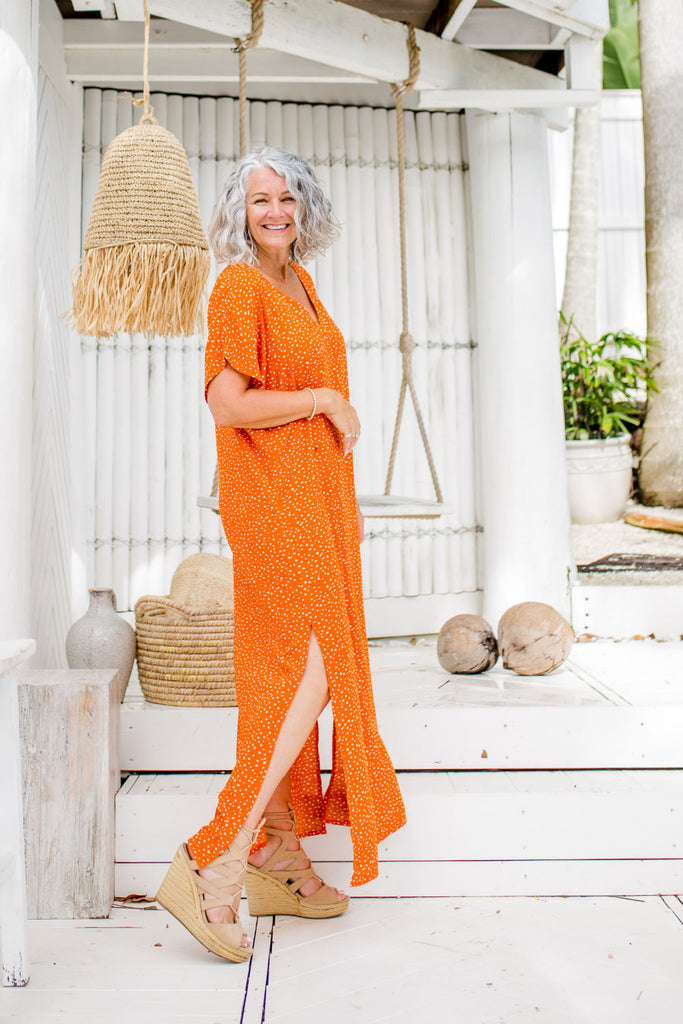 Burnt orange shop polka dot dress