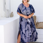 maxi-kaftan-dress-blue-white-leaf-design