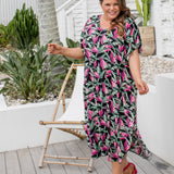 maxi-kaftan-dress-plus-size-black-pink-green-floral-print
