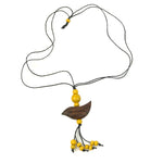 Pendant necklace - bird - natural cream beaded tassel