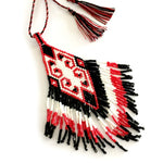 Seed-bead-pendant-necklace-black-red-white-tassels