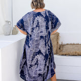    plus-size-long-kaftan-resort-wear-dress-blue-white-leaf-design