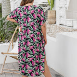    plus-size-maxi-kaftan-black-green-pink-floral