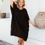    plus-size-short-kaftan-dress-black-resort-wear