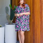 short-kaftan-dress-black-pink-green-floral-plus-size