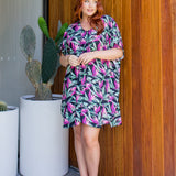 short-kaftan-dress-black-pink-green-floral-plus-size