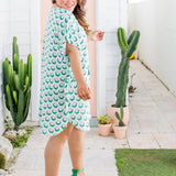 short-kaftan-dress-emerald-sage-green-white-geo-plus-size