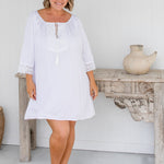 short-kaftan-dress-white-lace-embellishment-resort-wear