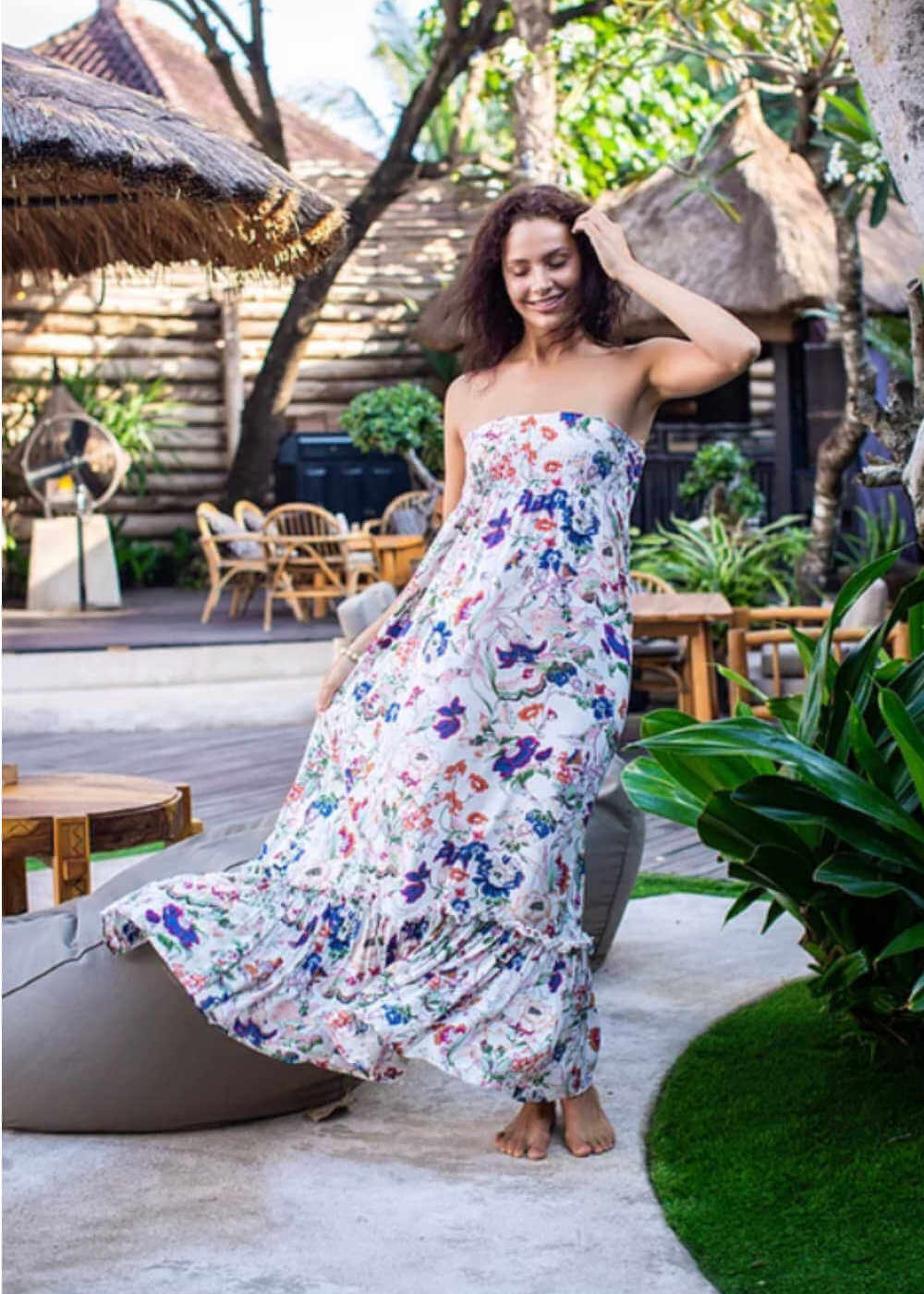 strapless-maxi-dress-floral-design-cream