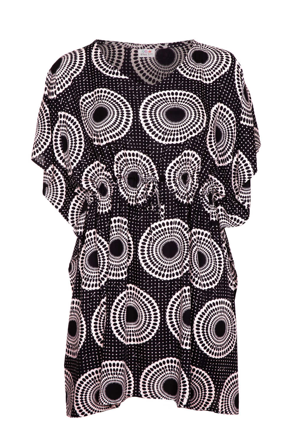 summer-beach-kaftan-dress-black-white-polka-dot