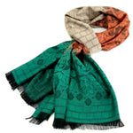 thai-silk-shawl-wrap-floral-emerald-green-copper-orange-latte-brown