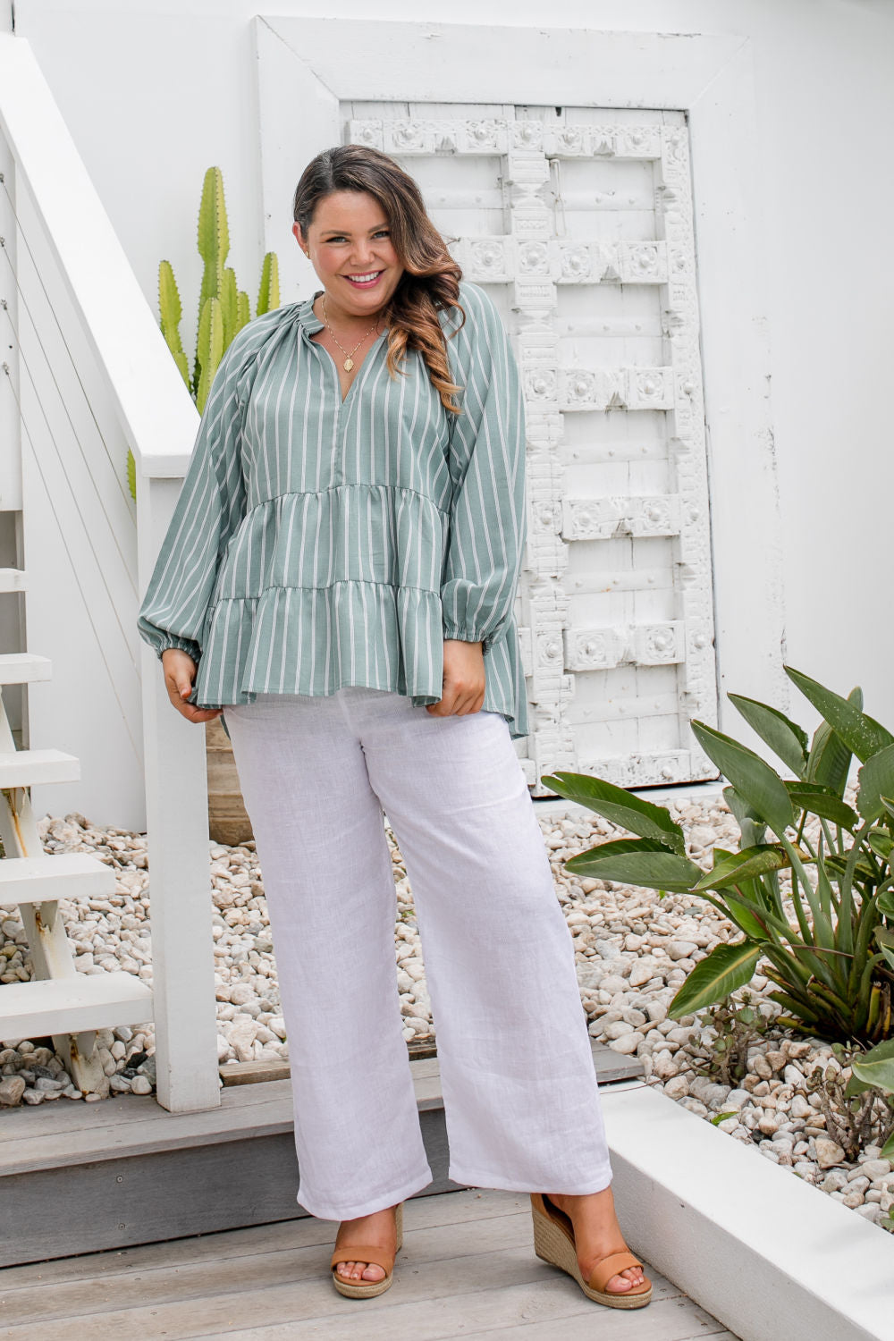 womens-casual-plus-size-summer-top-grey-white-stripe