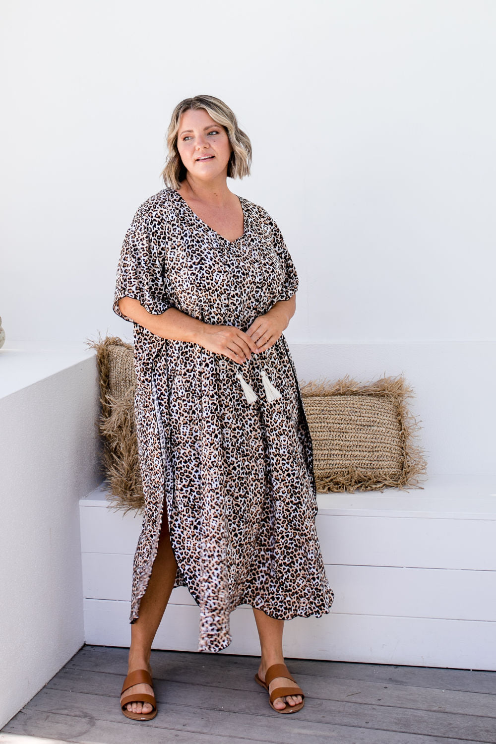 Long Kaftan Dress in Leopard Print - Holley Day Australia