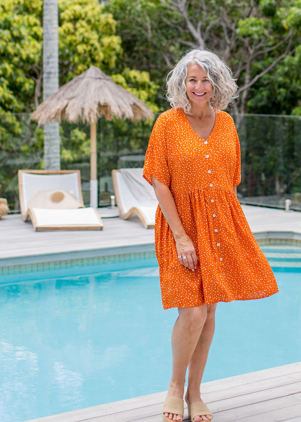    womens-short-summer-dress-orange-white-polka